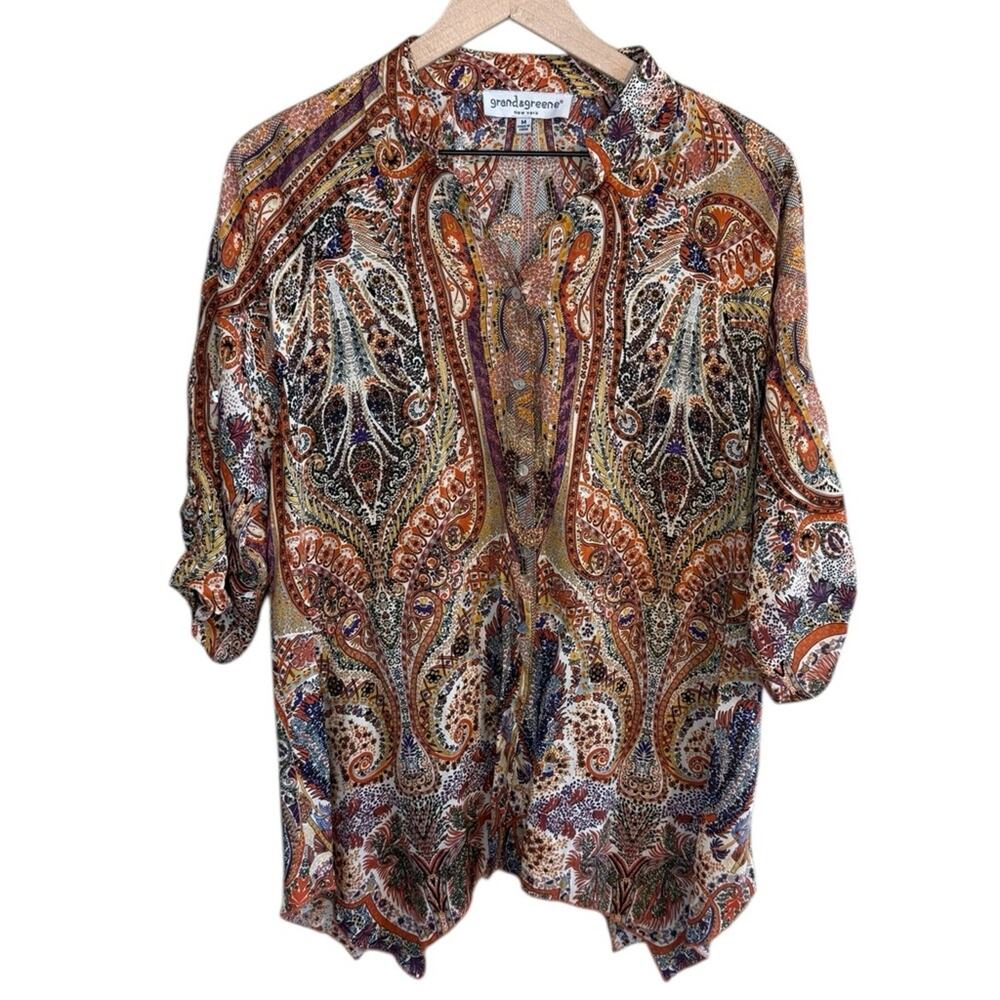 Grand & Greene Women’s Sz Medium Paisley Print Blouse Button Down Floral